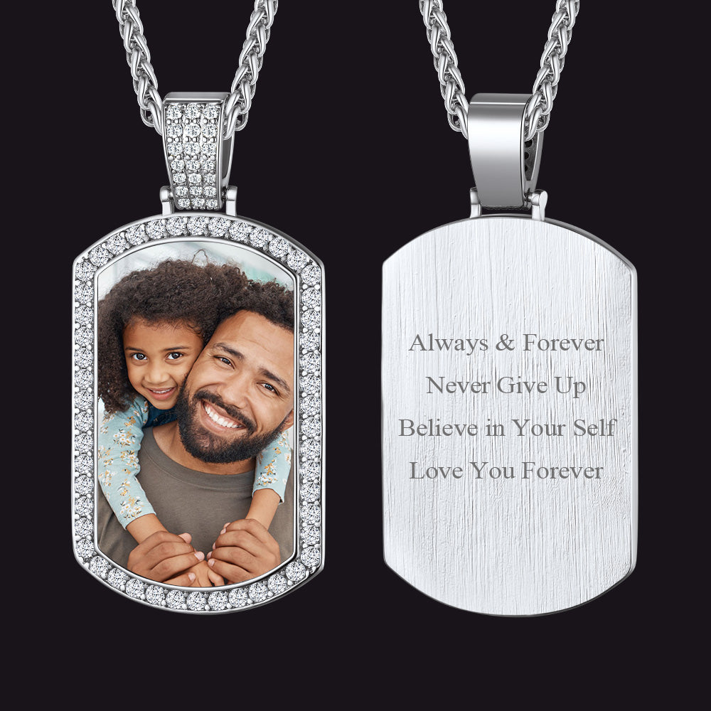Customized Zirconia Picture Dog Tag Necklace Memorial Gift for Men Women