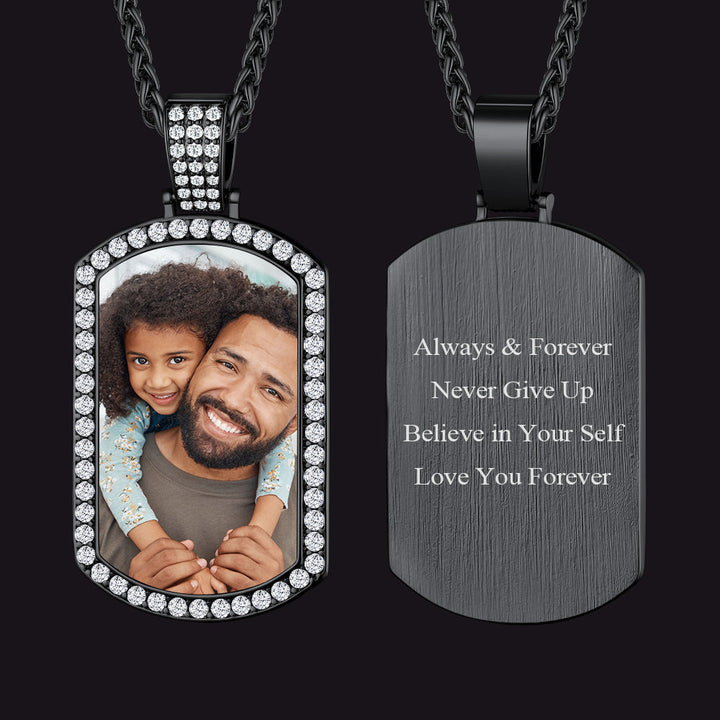Customized Zirconia Picture Dog Tag Necklace Memorial Gift for Men Women