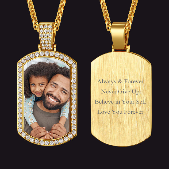 Customized Zirconia Picture Dog Tag Necklace Memorial Gift for Men Women