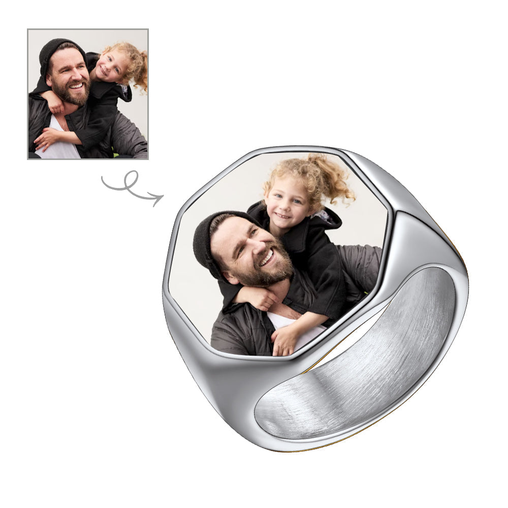 Personalized Octagon Signet Ring with Photo for Men