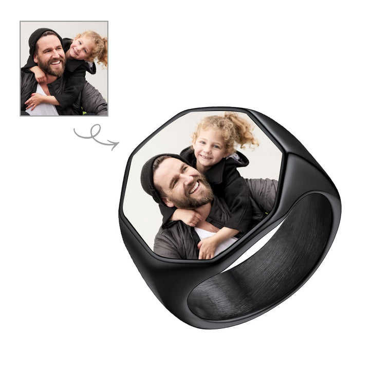 Personalized Octagon Signet Ring with Photo for Men