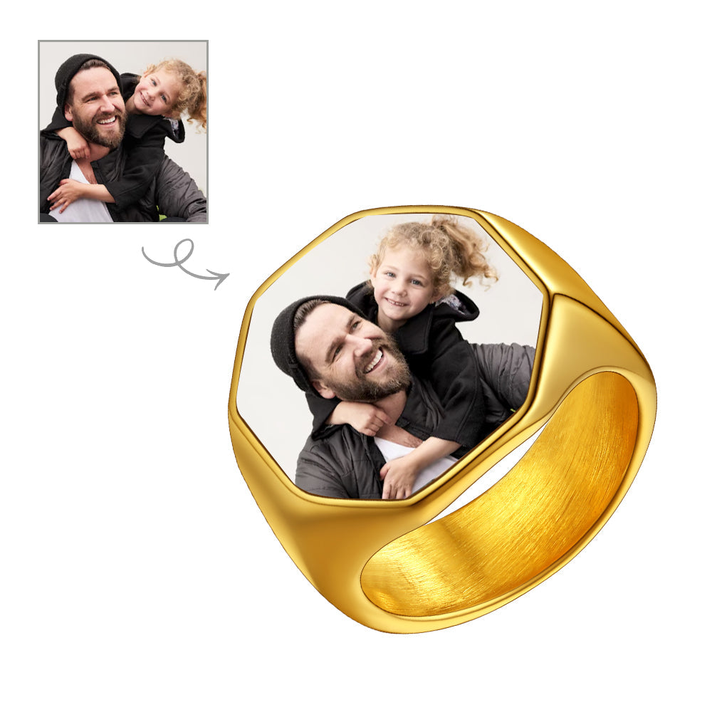 Personalized Octagon Signet Ring with Photo for Men