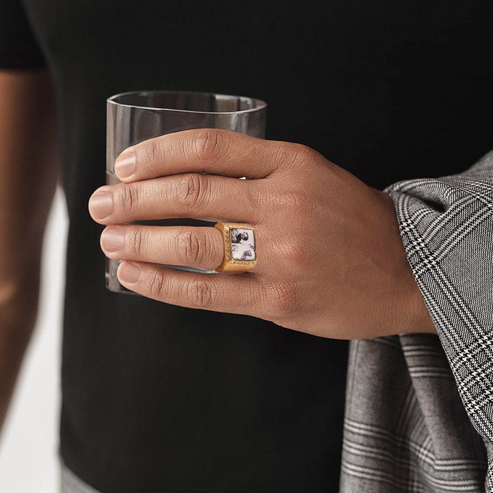 Personalized Photo Name Square Signet Ring Gift for Men and Women