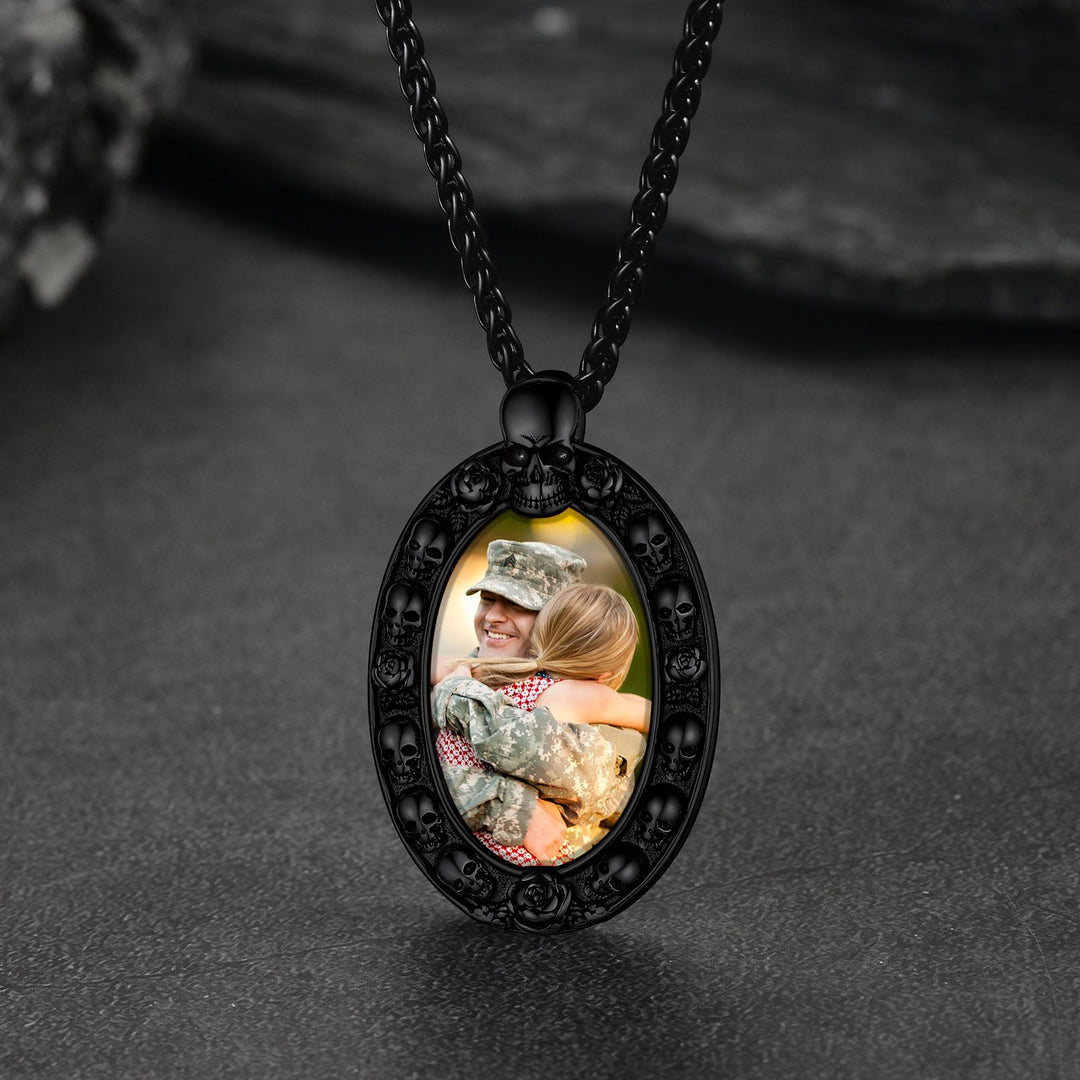 Personalized Photo Pendant Necklace with Skull for Men and Women