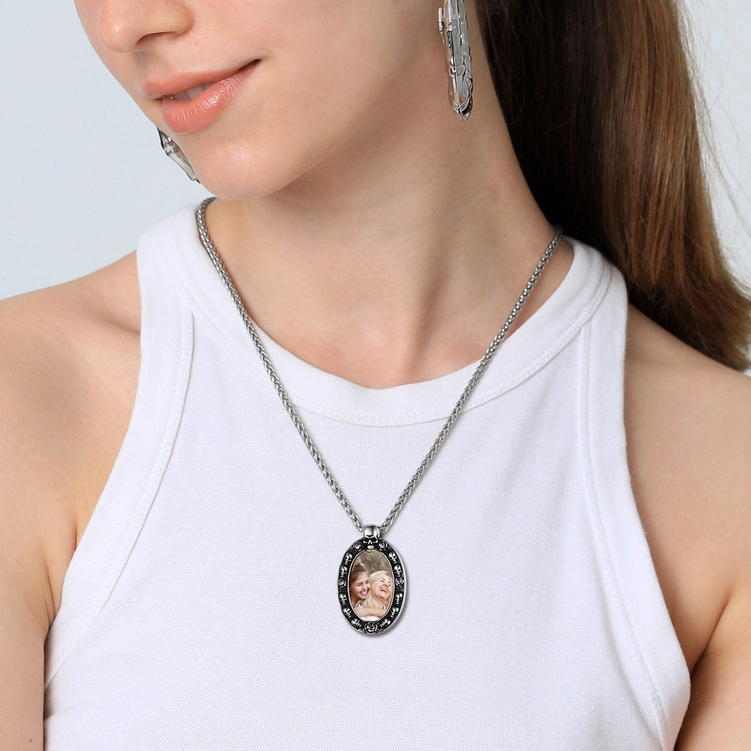 Personalized Photo Pendant Necklace with Skull for Men and Women