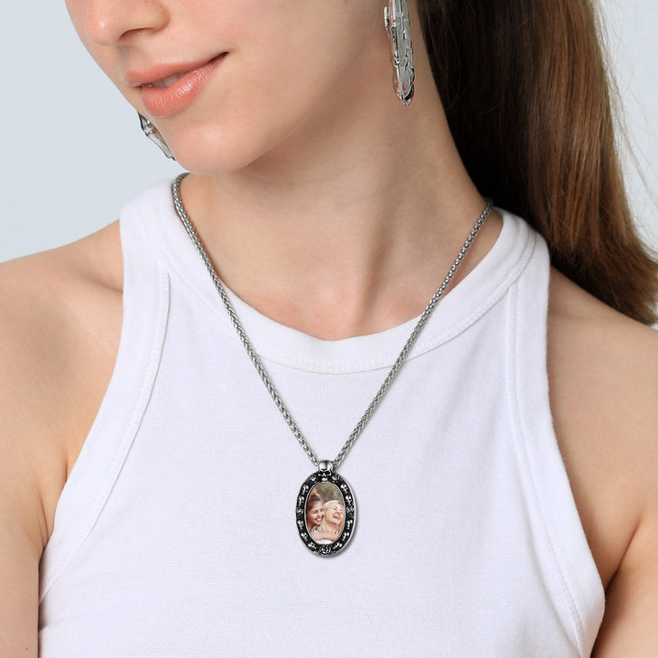 Personalized Photo Pendant Necklace with Skull for Men and Women
