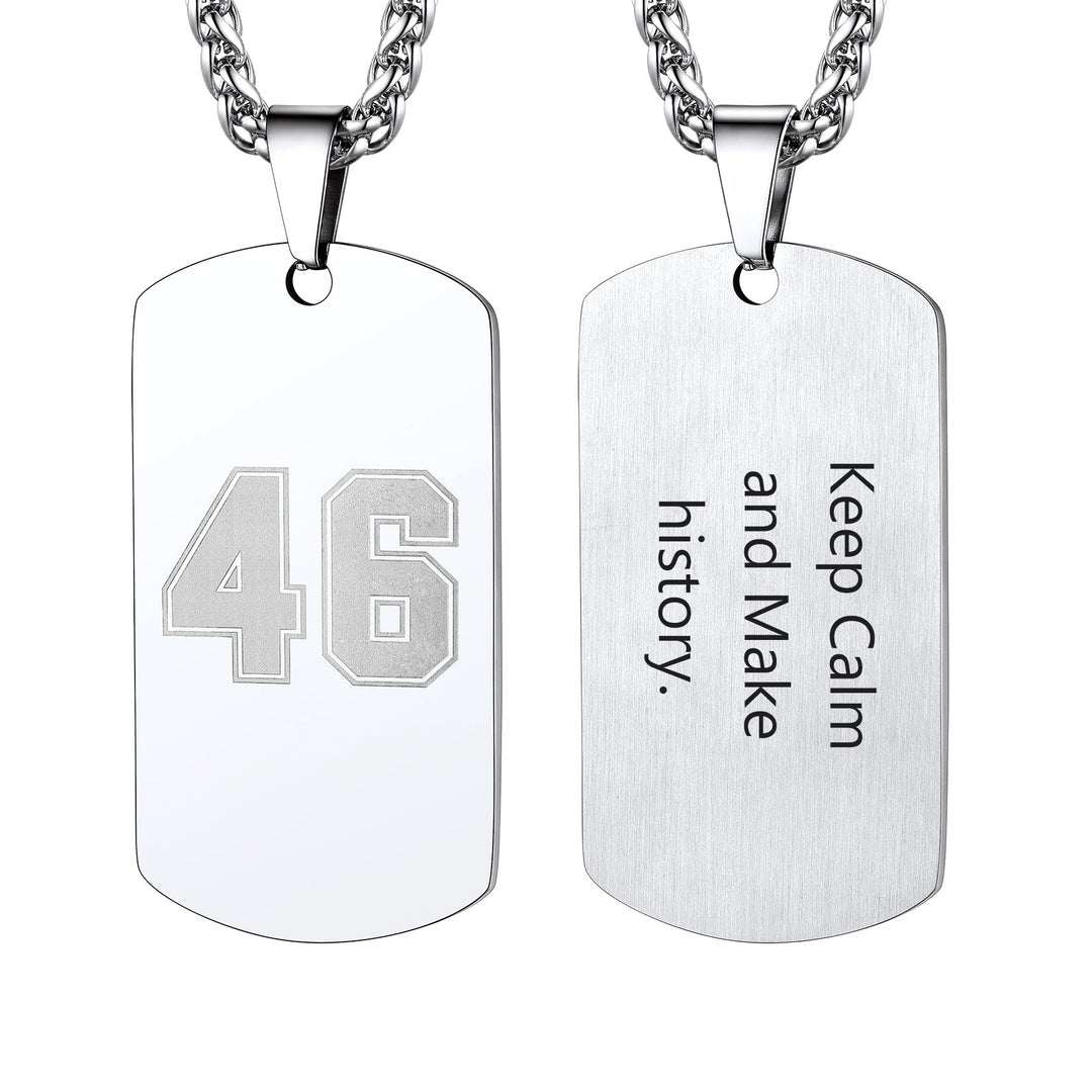 Custom Engraved Number Dog Tag Necklace For Men, Stainless Steel