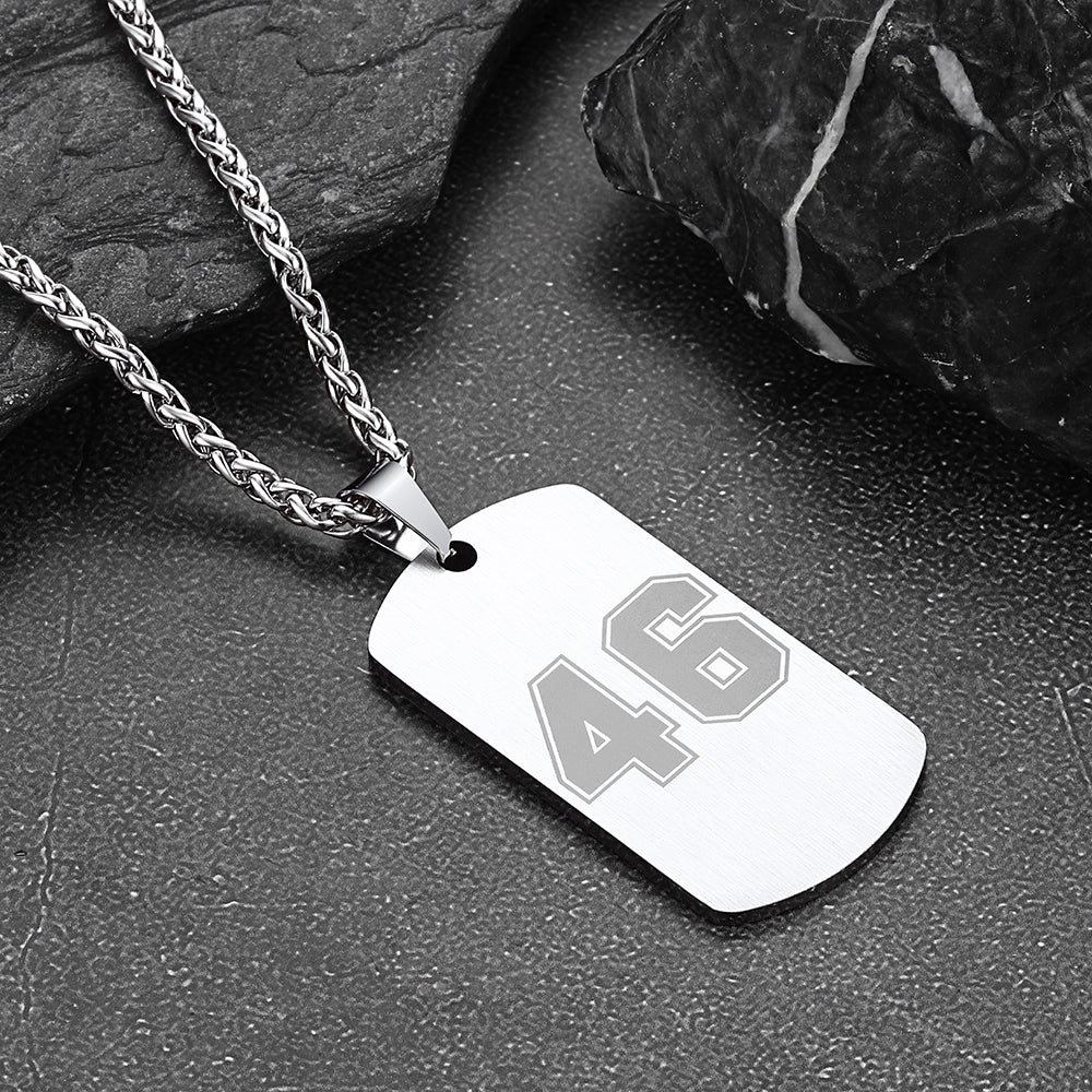 Custom Engraved Number Dog Tag Necklace For Men, Stainless Steel