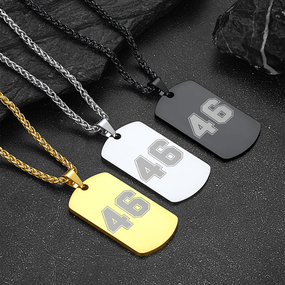 Custom Engraved Number Dog Tag Necklace For Men, Stainless Steel