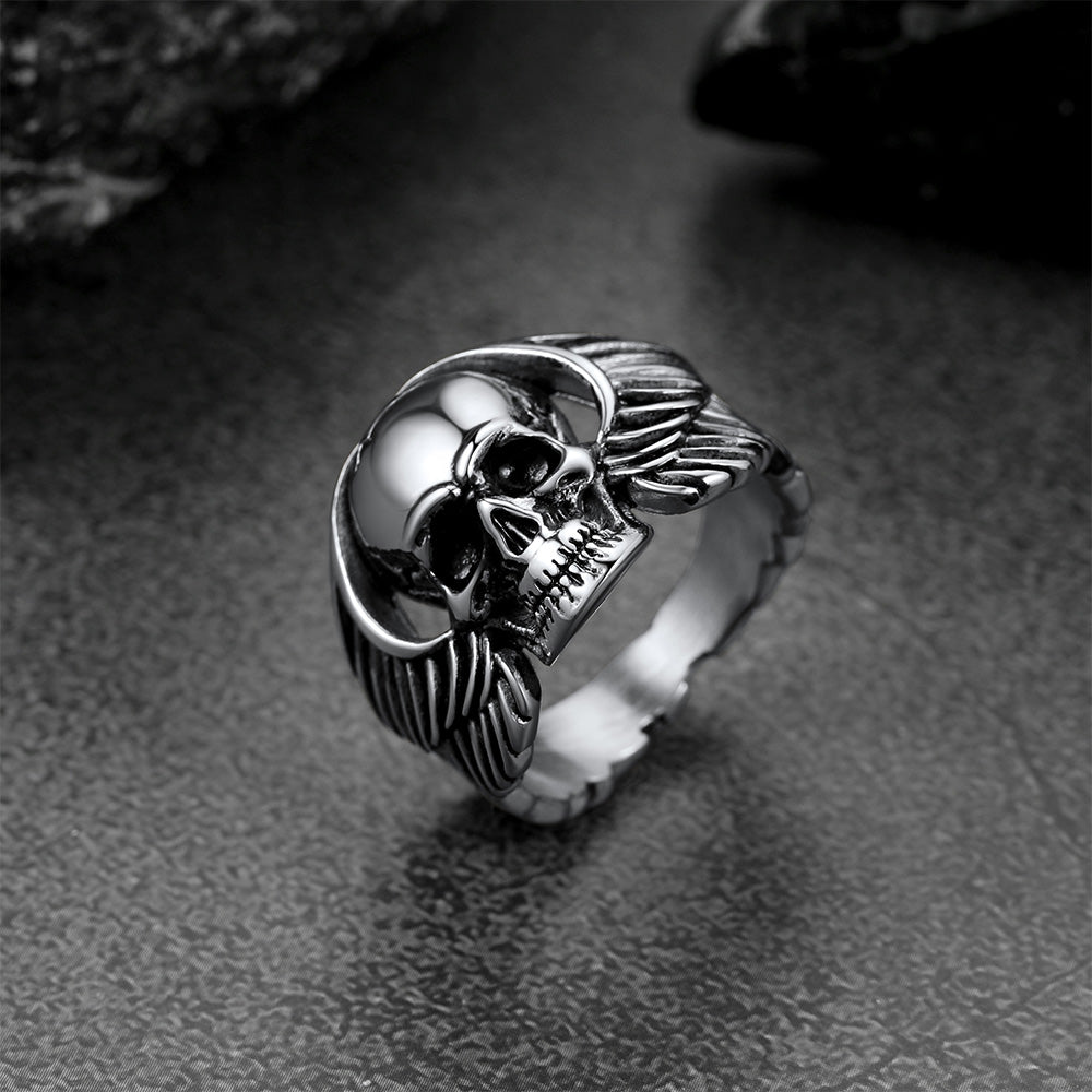 Biker Wings Skull Stainless Steel Ring for Men
