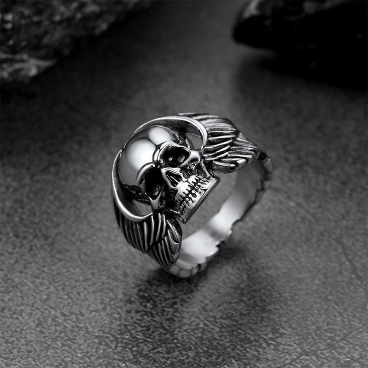 Biker Wings Skull Stainless Steel Ring for Men