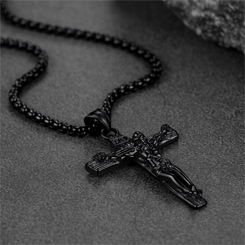 Flat Box Chain & Jesus Cross Layered Necklaces Set for Men