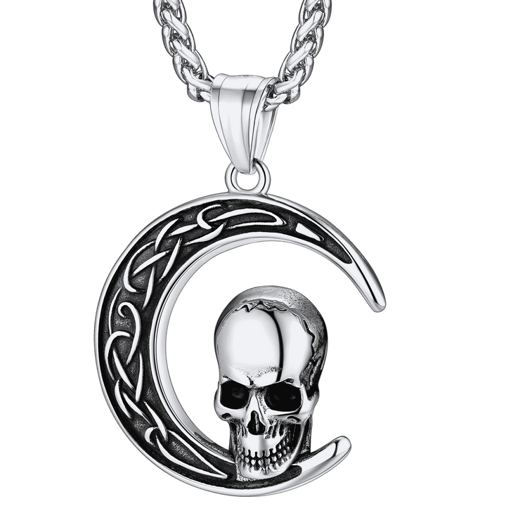 Flash Sale Celtic Crescent Moon Skull Necklace For Men