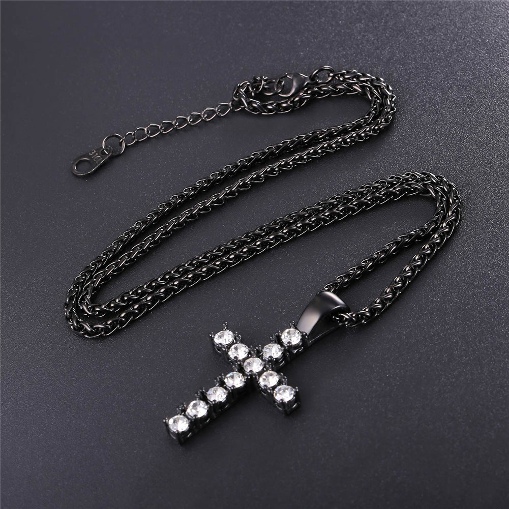 Cubic Zirconia Cross Necklace Pendant for Men/Women