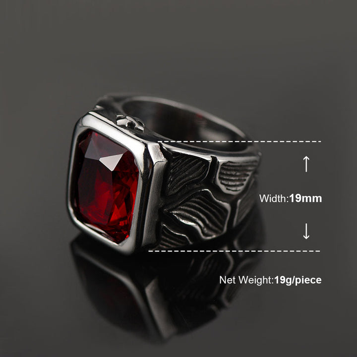 Vintage Lava Ruby Ring Stainless Steel Ring for Men