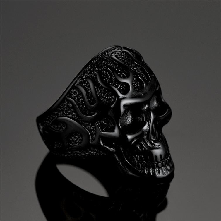 Gothic Fire Flaming Skull Stainless Steel Ring For Men