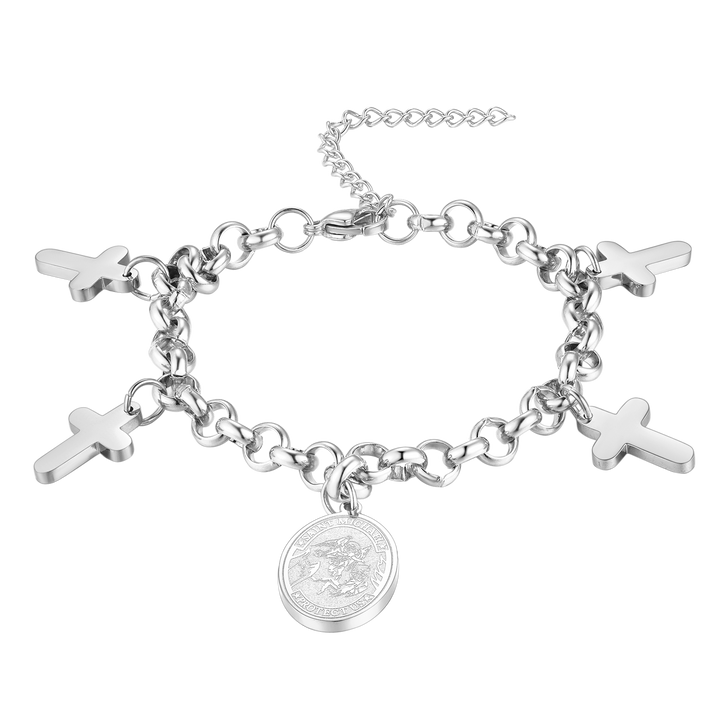 Patron St. Michael Charm Bracelet With Cross for Men