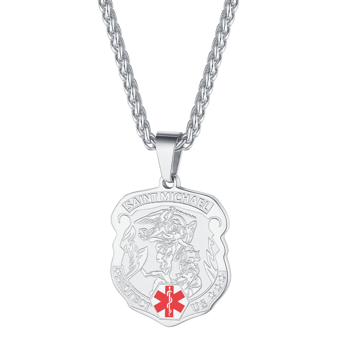 Engraved St. Michael Medical Alert ID Necklace for Men