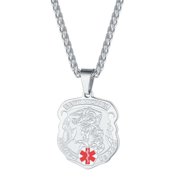 Engraved St. Michael Medical Alert ID Necklace for Men