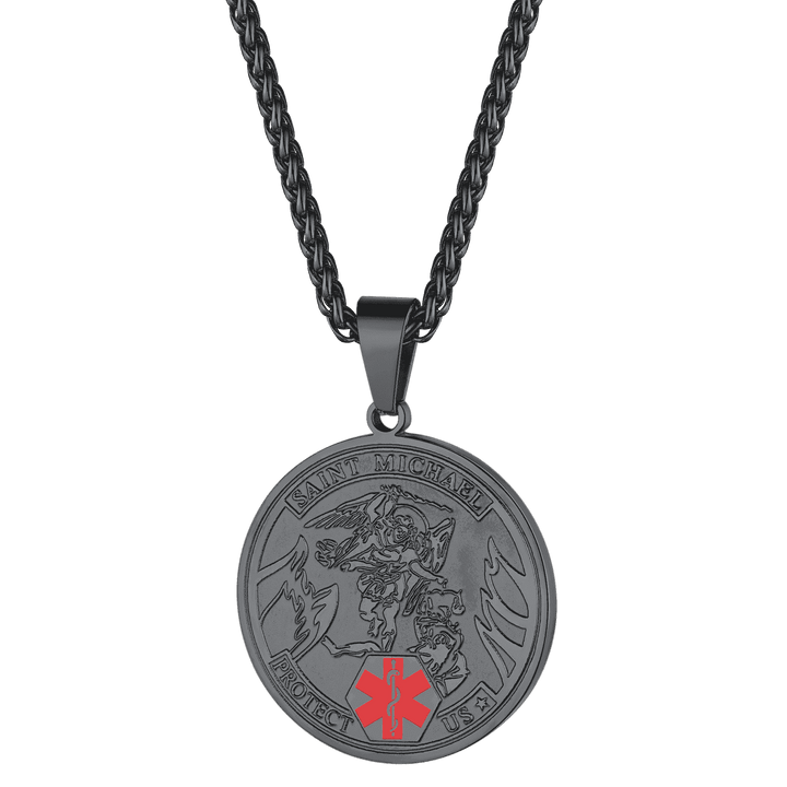 Engraved Saint Michael Medical Alert ID Pendant Necklace