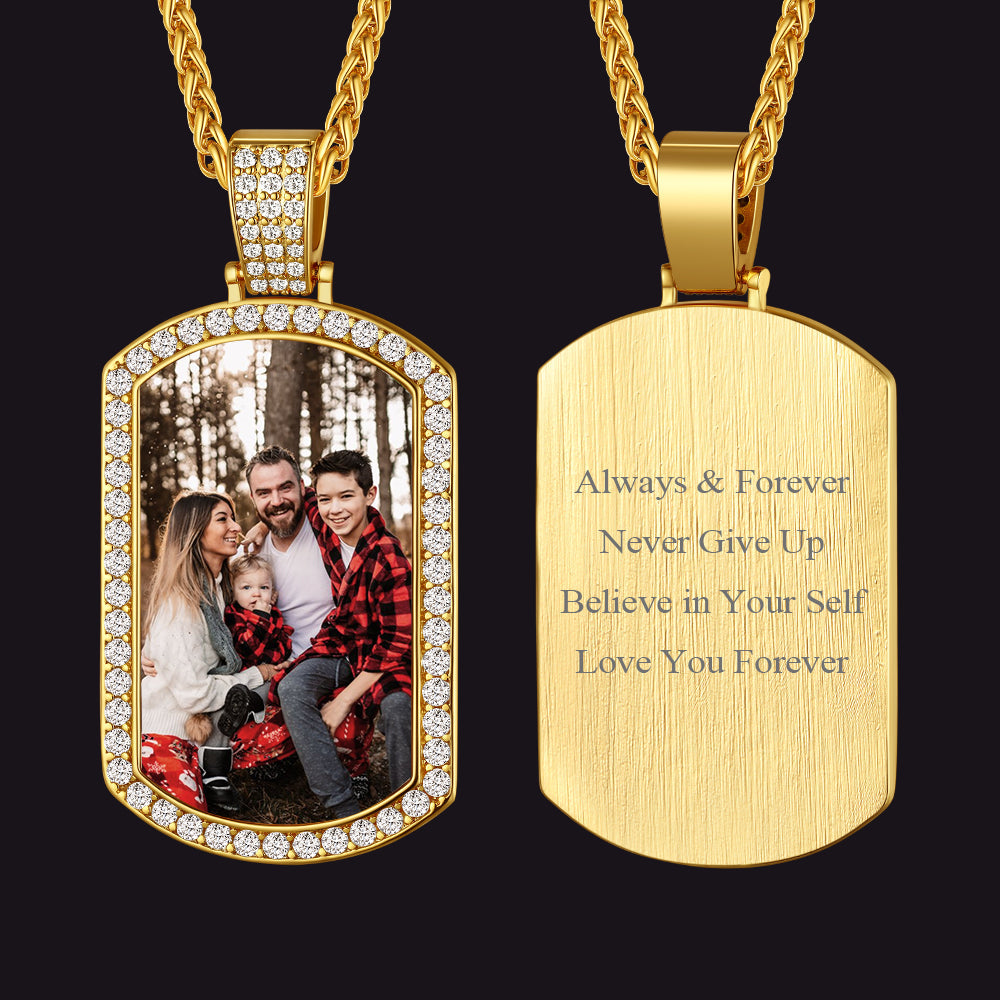 Customized Zirconia Picture Dog Tag Necklace Memorial Gift for Men Women