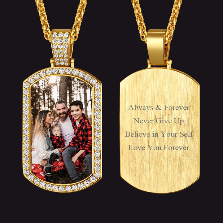 Customized Zirconia Picture Dog Tag Necklace Memorial Gift for Men Women