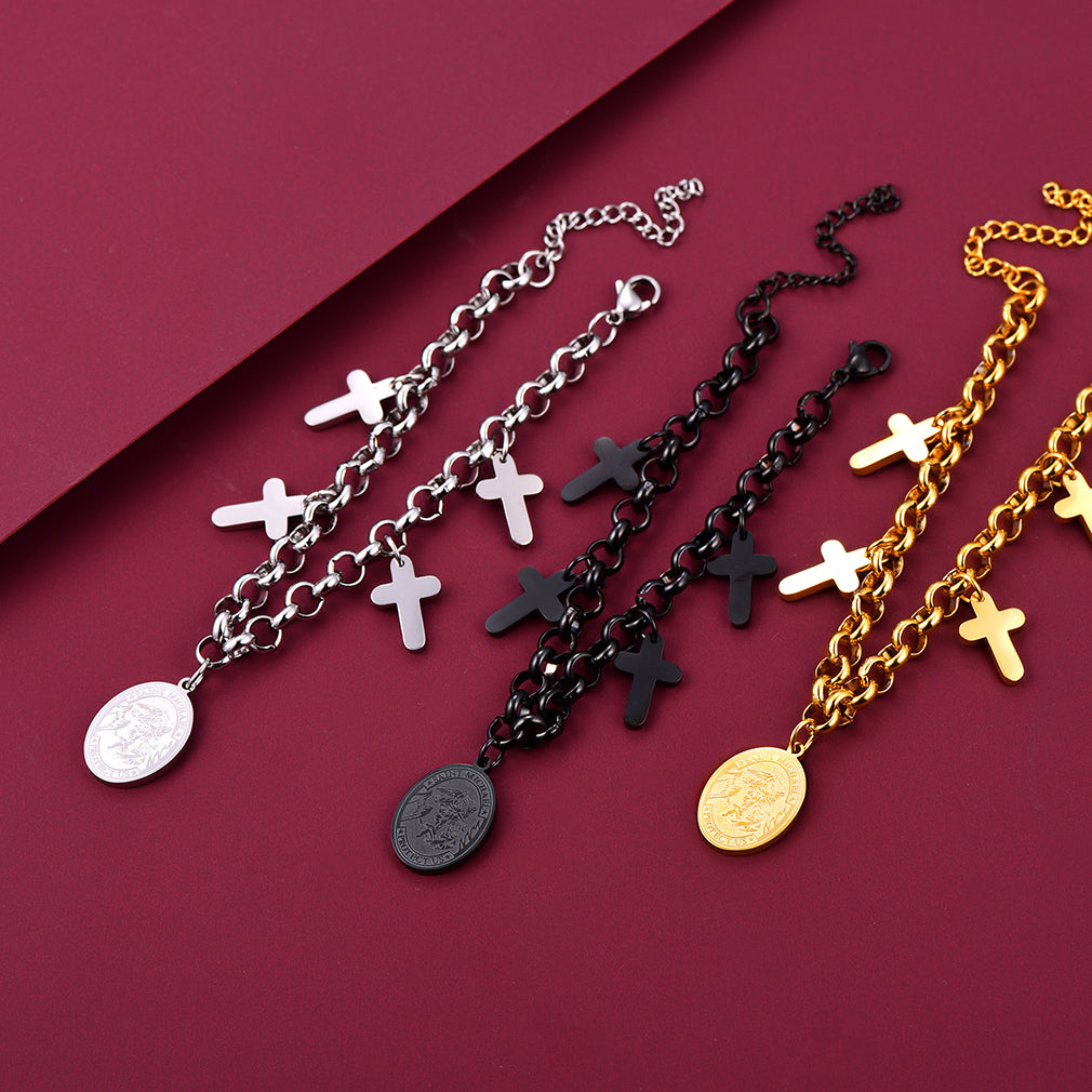 Patron St. Michael Charm Bracelet With Cross for Men