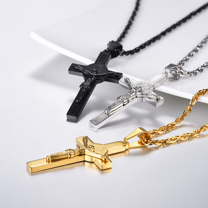 Catholic Saint Benedict Crucifix Cross Necklace For Men
