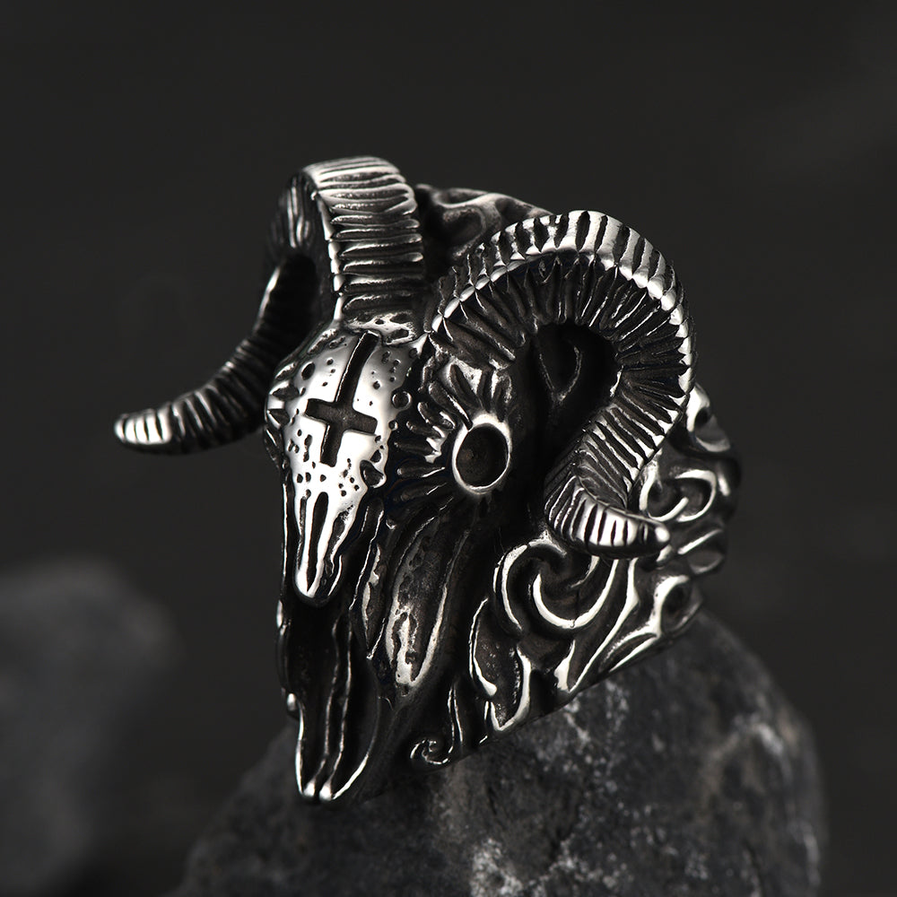 Stainless Steel Satan Baphomet Goat Ring for Men