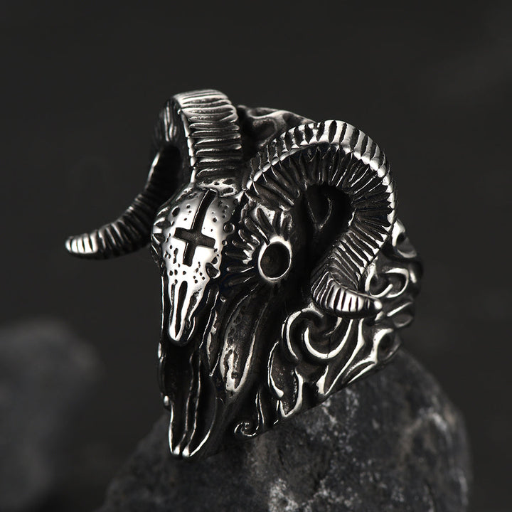 Stainless Steel Satan Baphomet Goat Ring for Men