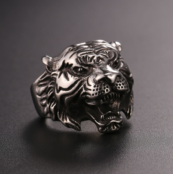 Punk Tiger Head Ring For Men