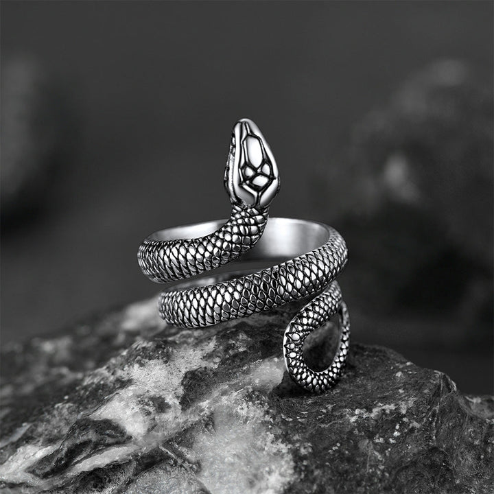 Punk Coiled Snake Stainless Steel Ring for Men and Women