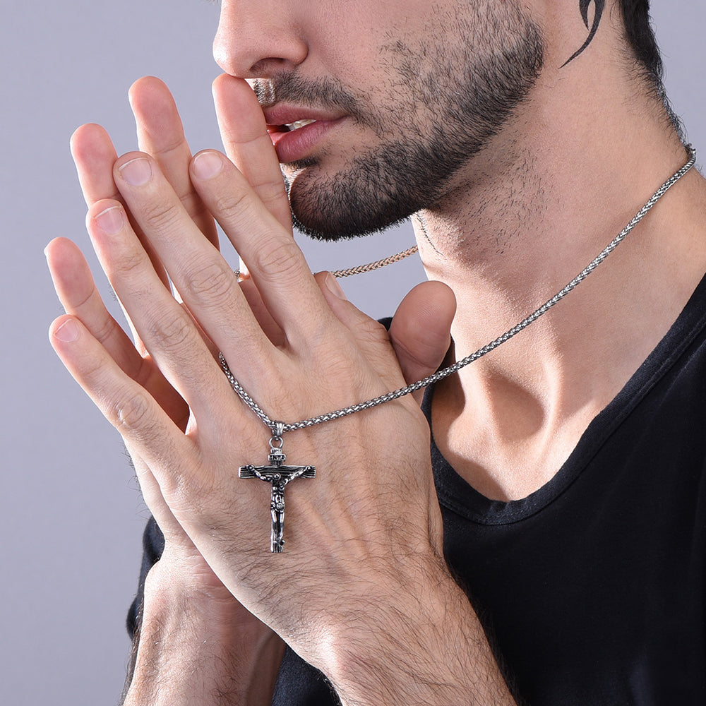 Catholic Crucifix Cross Necklace Jesus Pendant For Men Women