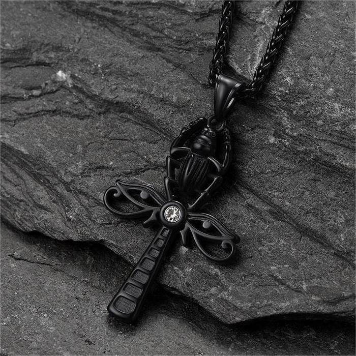 Egyptian Scarab Ankh Cross Necklace For Men Women