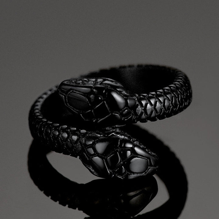 Biker Double Head Snake Stainless Steel Ring For Men
