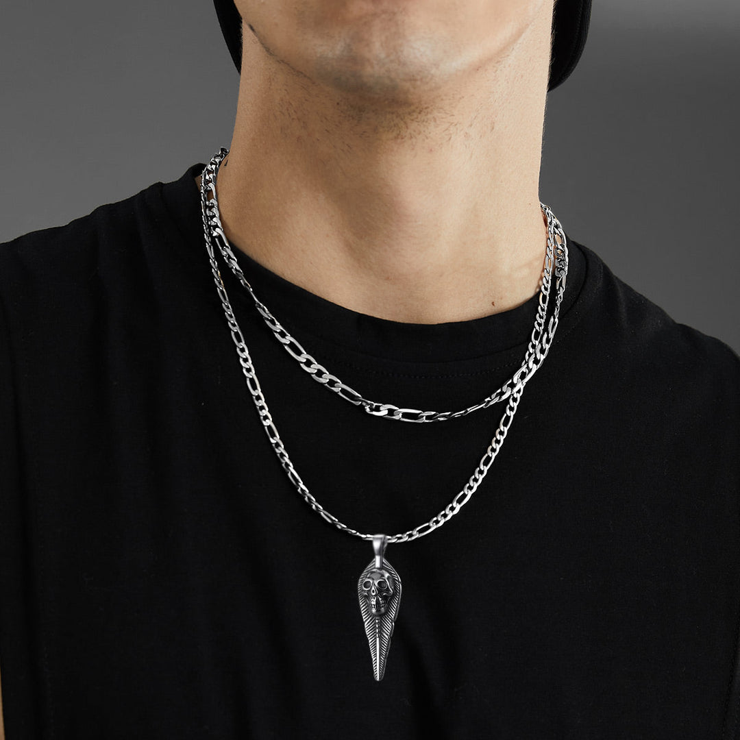 Punk Leaves Skull Pendant Necklace For Men