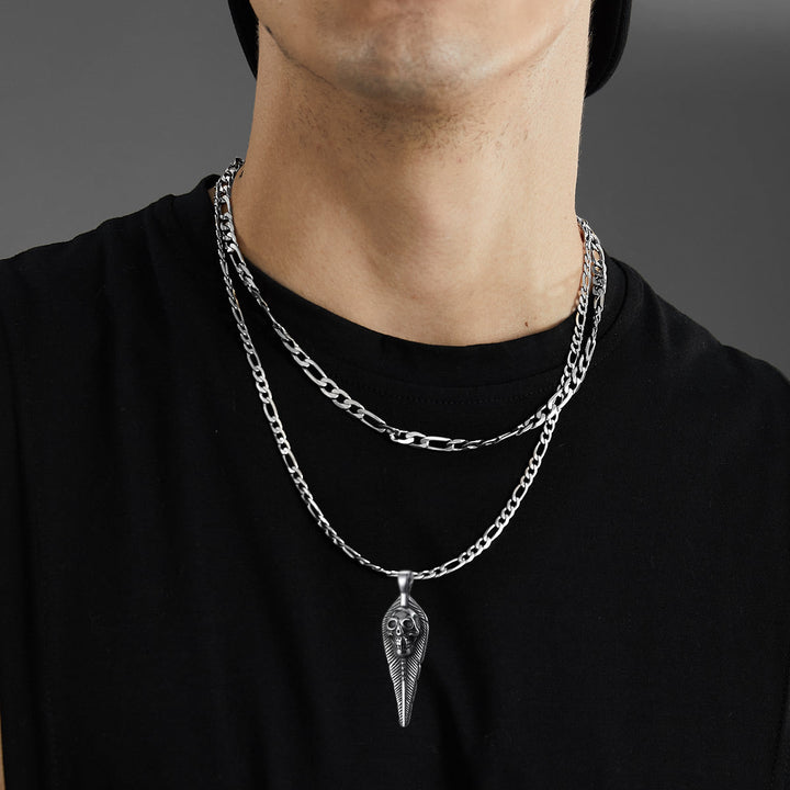 Punk Leaves Skull Pendant Necklace For Men