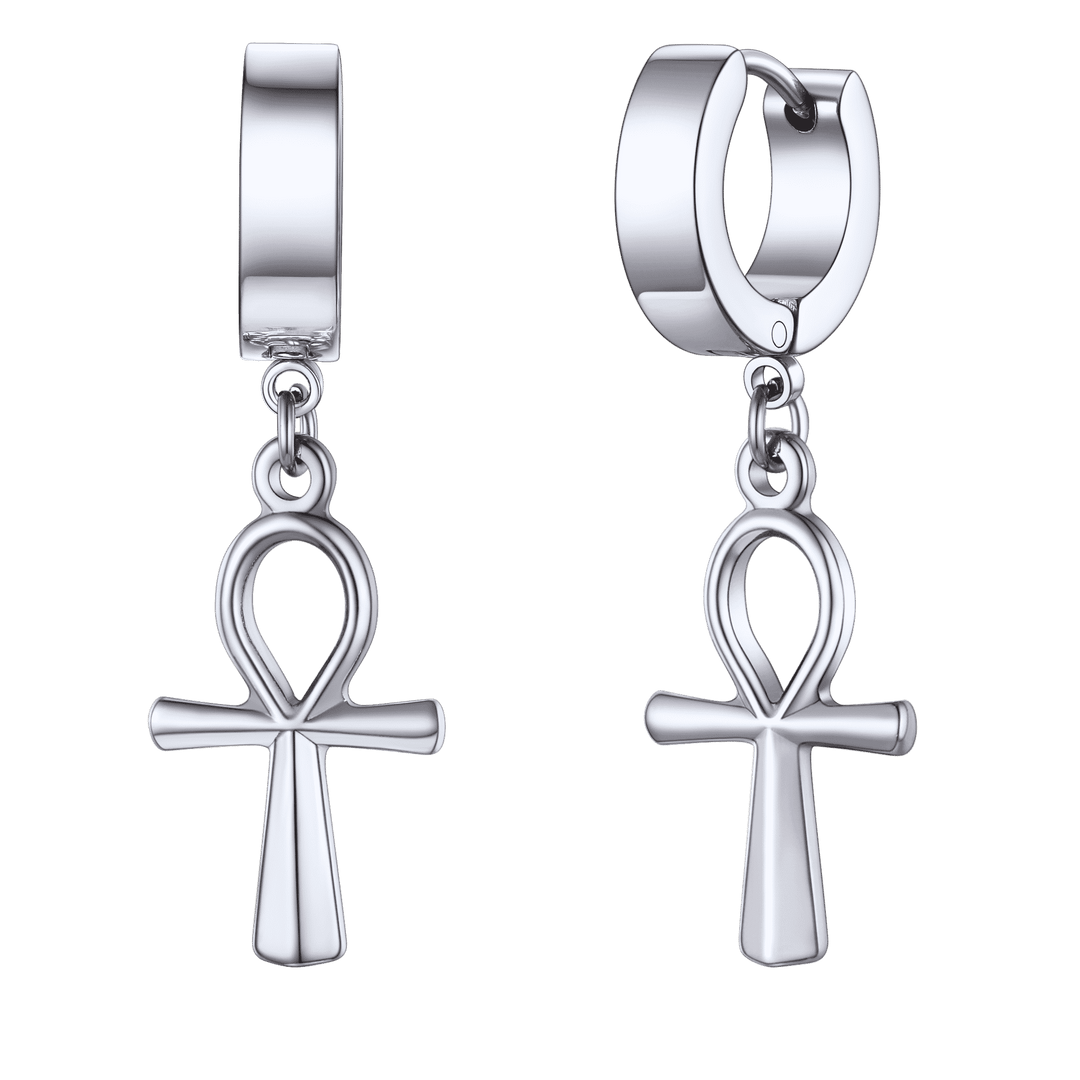 Ankh Cross Dangle Hoop Earrings for Men Women