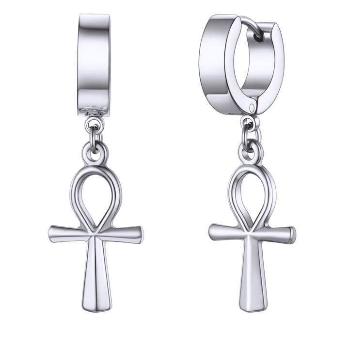 Ankh Cross Dangle Hoop Earrings for Men Women