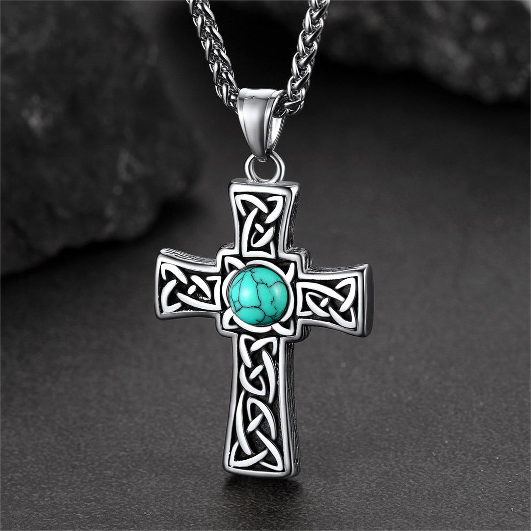Turquoise Celtic Cross Pendant Necklace For Men