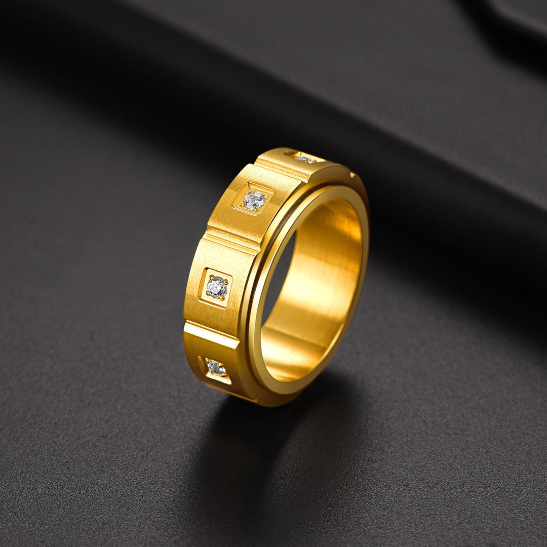Flash Sale Men's Zircon Rotatable Fidget Ring for Anxiety Stainless Steel