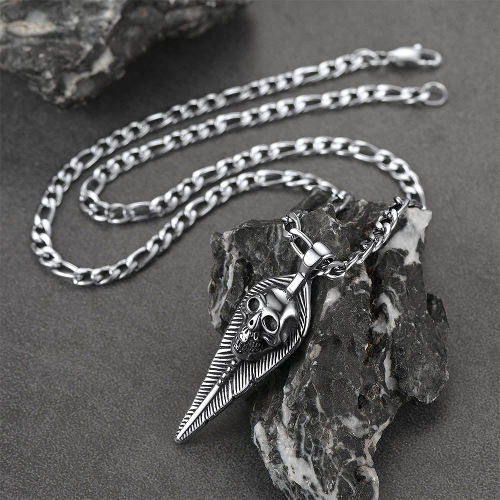 Punk Leaves Skull Pendant Necklace For Men