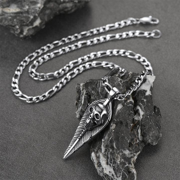 Punk Leaves Skull Pendant Necklace For Men