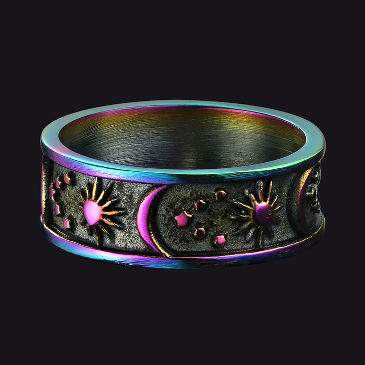 Stainless Steel Sun Moon Star Band Ring For Men