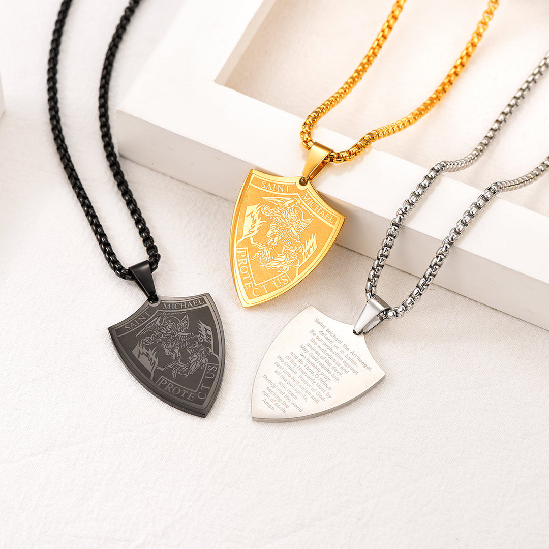 Saint Michael Necklace Shield Archangel Protection Pendant For Men