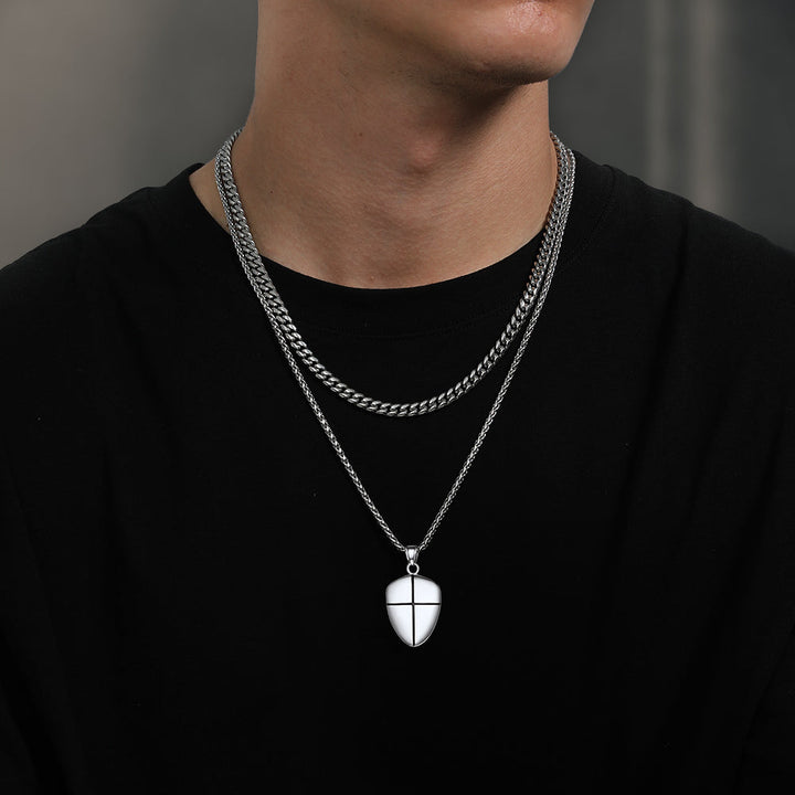 Christian Cross Joshua 1:9 Shield Necklace For Men