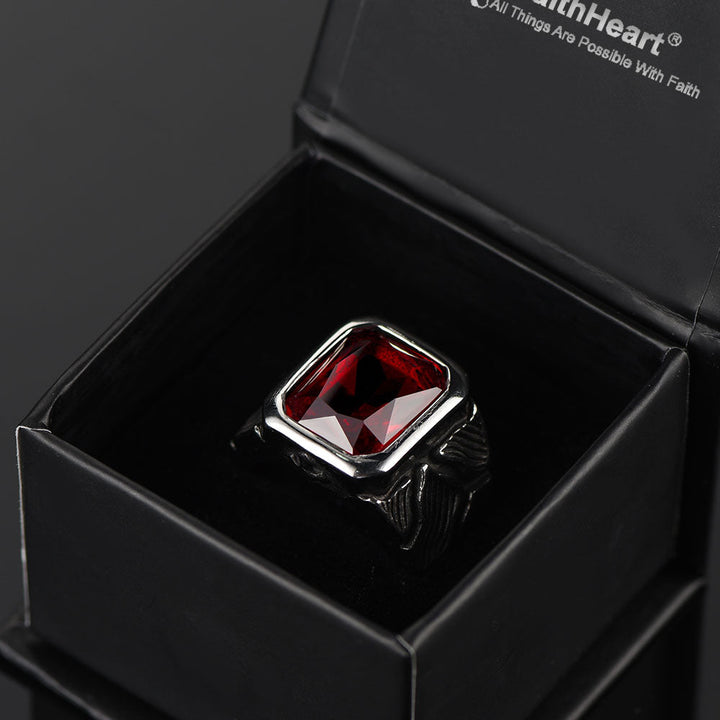 Vintage Lava Ruby Ring Stainless Steel Ring for Men