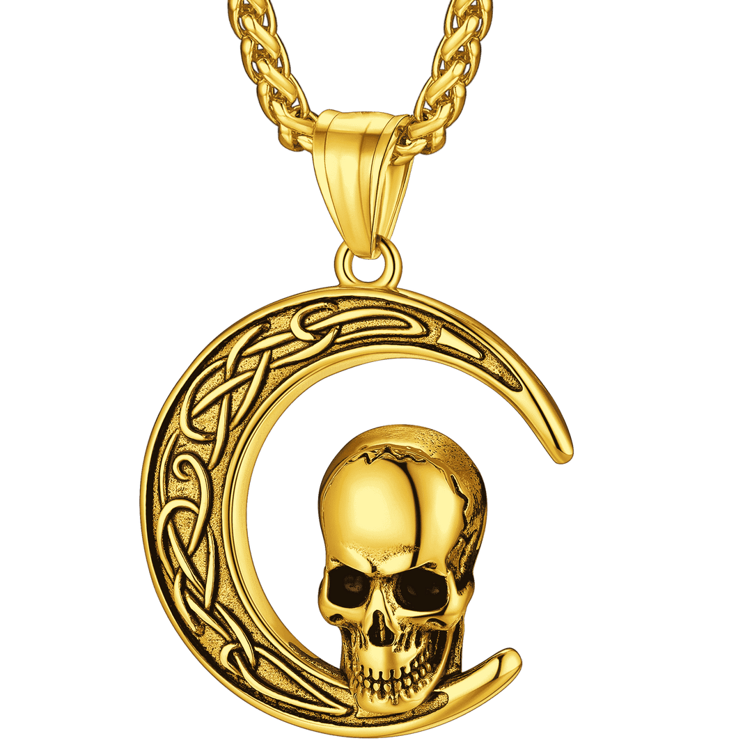 Flash Sale Celtic Crescent Moon Skull Necklace For Men