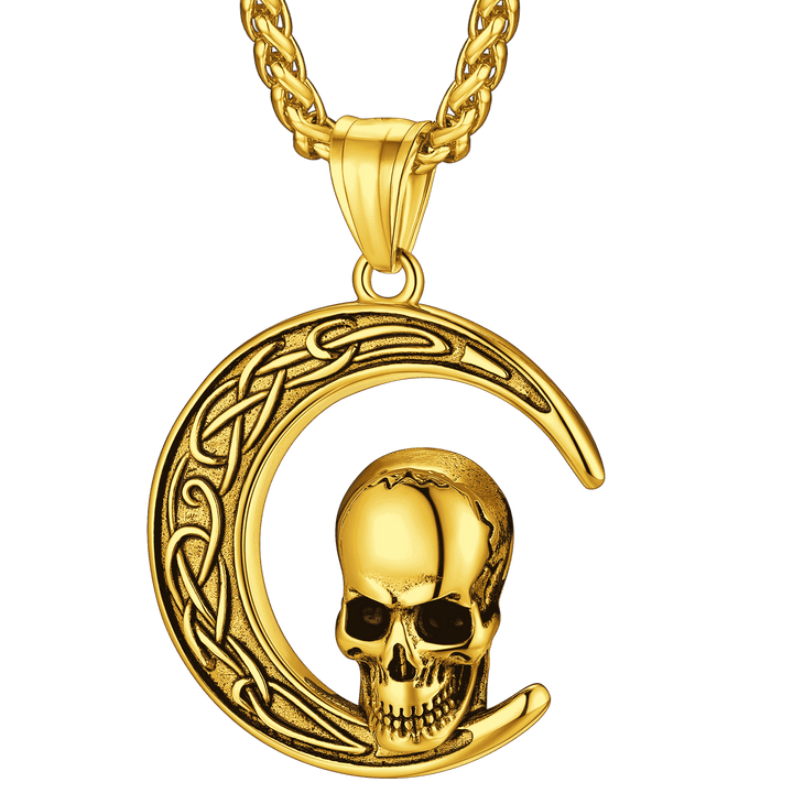 Flash Sale Celtic Crescent Moon Skull Necklace For Men