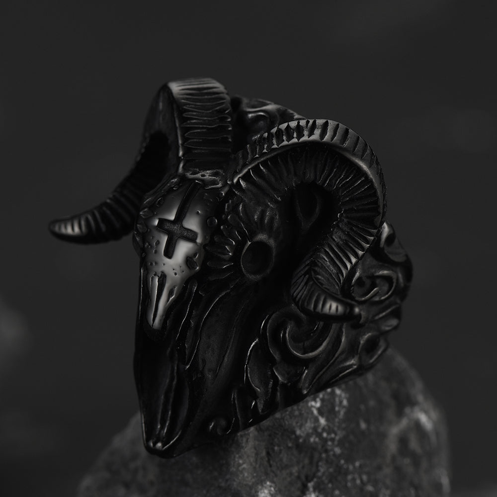 Stainless Steel Satan Baphomet Goat Ring for Men